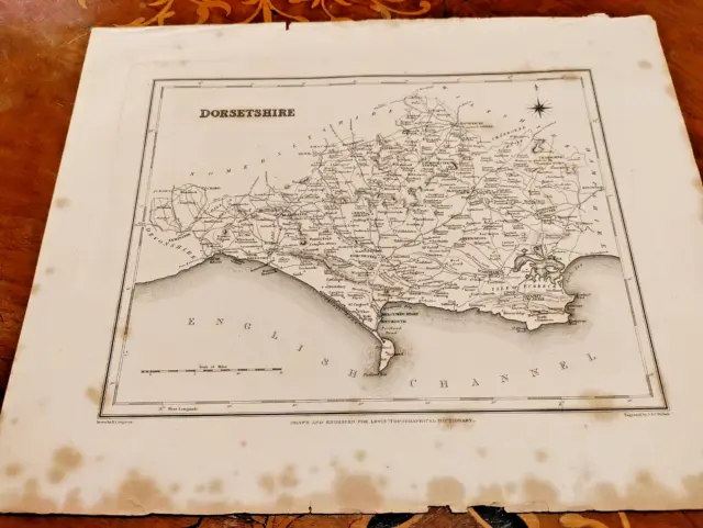 c1840s Dorsetshire County Map Lewis Topographical Dictionary Dorchester Wareham