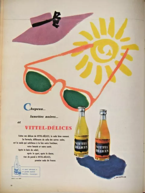Publicité De Presse 1959 Vittel Délices Chapeau Lunettes Noires - Advertising