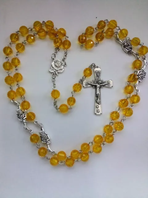 New YELLOW ROSES ROSARY Our Lady of Lourdes Catholic prayer beads Virgin Mary