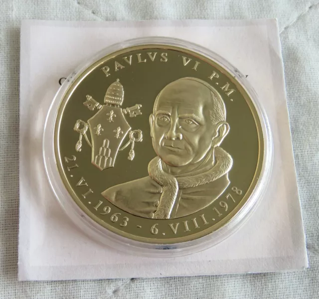 POPE PAUL VI  1963 - 1978 40mm GOLD PLATED PROOF MEDAL  - coa a
