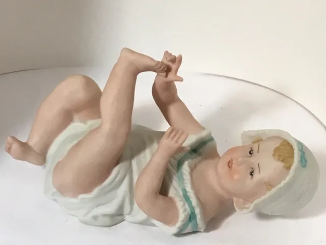 Vintage Porcelain Bisque Baby Girl In Bonnet