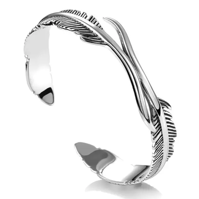 Hope Silver Feather Bracelet Adjustable Open Bracelet Retro Style Silver Je XLX