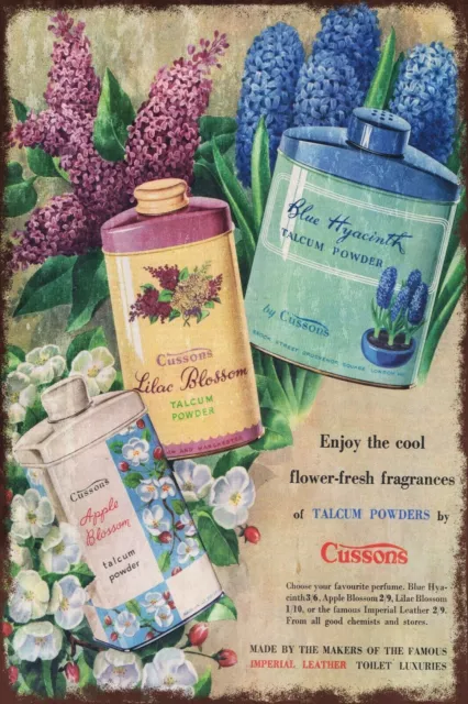 Cussons Floral Talc Advert Vintage Retro style Metal Sign, bathroom, laundry