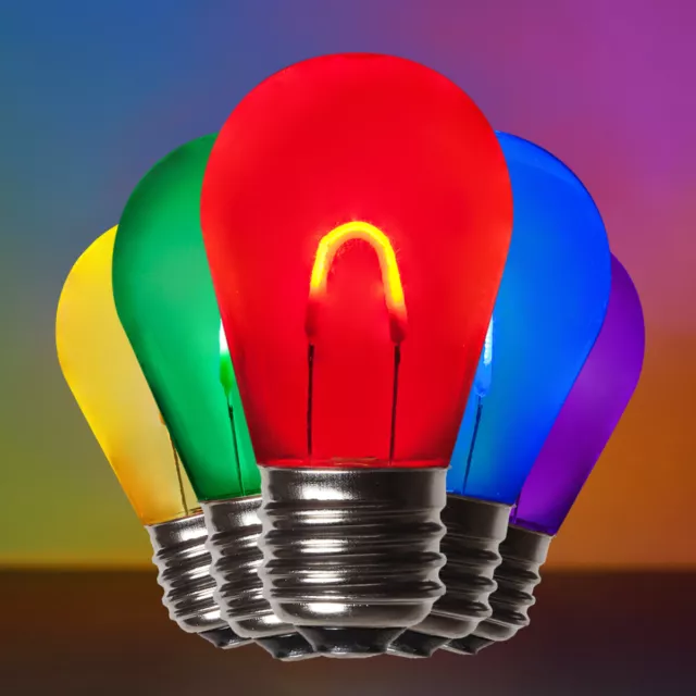 S14 LED Shatterproof Edison Filament Patio Light Bulbs E26, 5 Pack, 8 Colors