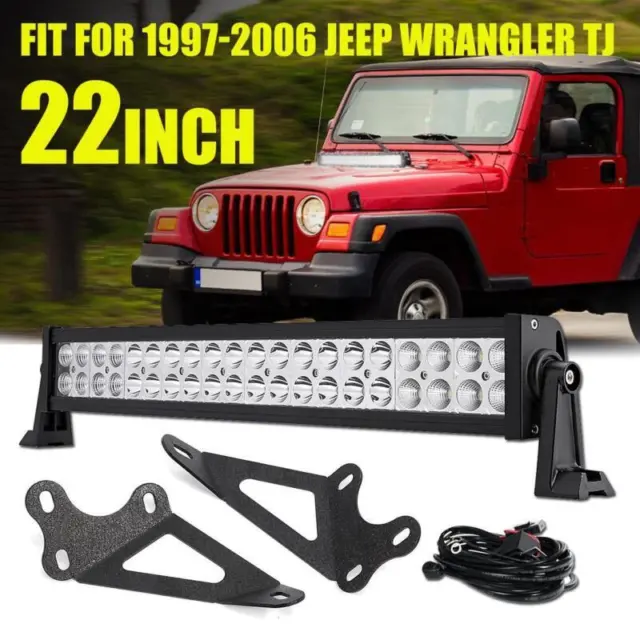 For Jeep Wrangler TJ 97-06 22" 280W LED Light Bar Spot Flood &Hood Mount Bracket
