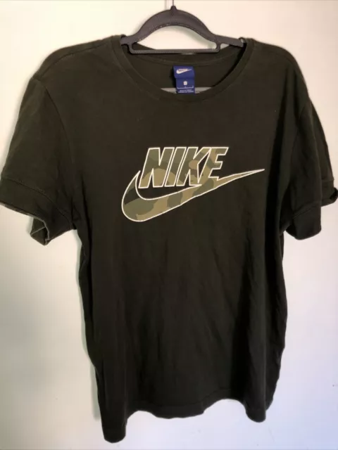 Vintage Nike Blue Tag Green And Camo Logo T Shirt Size Large