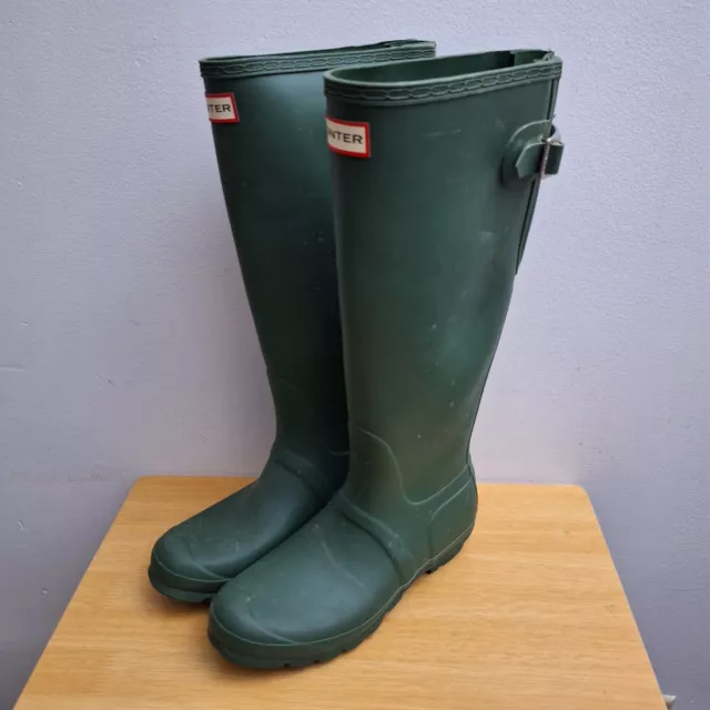 Hunter Tall Rain Boots Green Womens 8 Adjustable Back Rubber Unisex Back FLAW