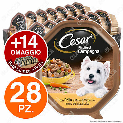 Cesar Ricette di Campagna Cibo per Cani Pollo e Verdurine - 42 Vaschette da 150g