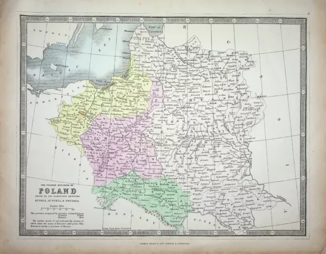 1856 Former Kingdom of Poland by G. Philp 13.2" x 10.4" authentic antique map