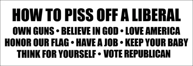 3x8 inch WHITE How to Piss Off a Liberal Own Guns Vote Republican Bumper Sticker