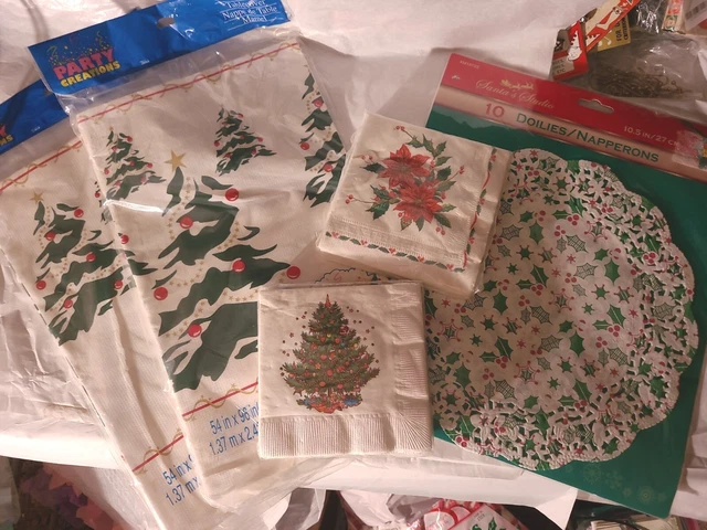 Vintage Lot MCM+ Paper Christmas 2 Tablecloth 2 Napkins 1 Doilies Craft Retro