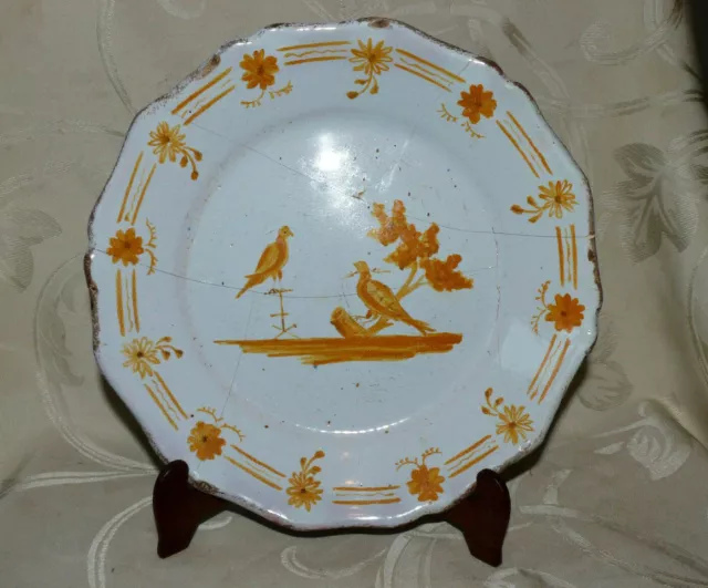 Ancienne Assiette de Nevers Moustiers La Rochel ? en Faience XVIII eme - Oiseaux