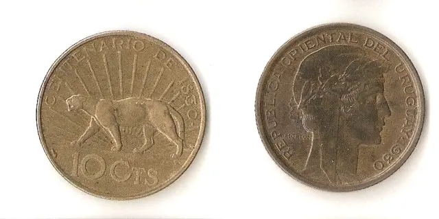 Uruguay 10 CENTESIMOS 1930 Puma