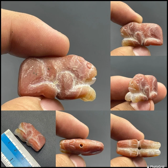 Near Eastern Old Carnelian Agate stone Carved small Animal Figurine Amulet Bead