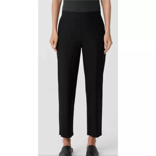 Eileen Fisher Organic Cotton Stretch Black Slim Ankle Pant Side Zip Size Medium