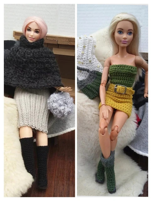 Abito e cappa+borsastivali uncinetto+OMAGGIO per Barbie A SCELTA