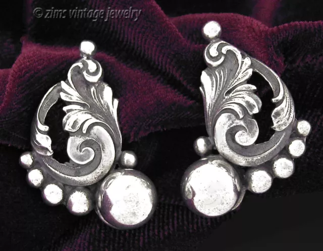 Vintage Guglielmo CINI Art Nouveau style Sterling silver Leaf ball EARRINGS clip