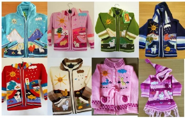 Peruvian Child Kids Jumper Cardigan Zip Hoodie Jacket Various Colour Styles