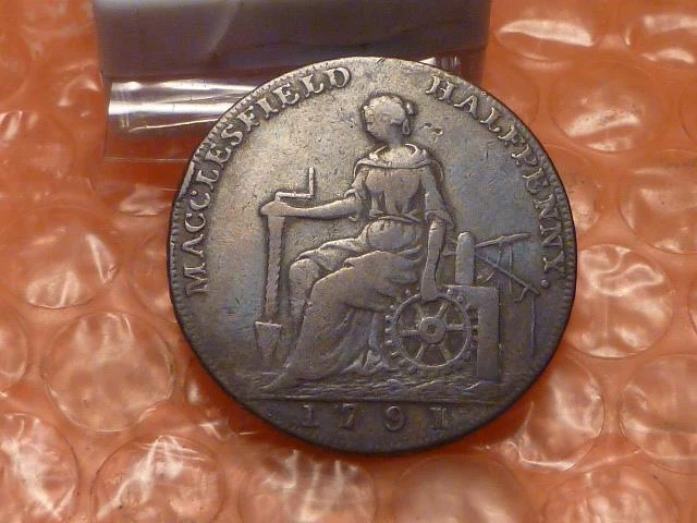 Original 1791 MaCCLEESFIELD Colonial Lettered Edge Trade Token #3D