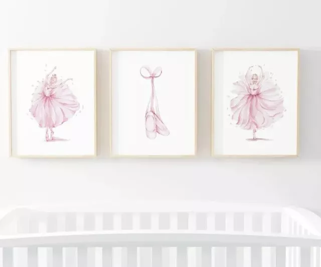 Pink Ballerina Nursery Wall Art Baby Girl Room Décor Poster Pictures Posters