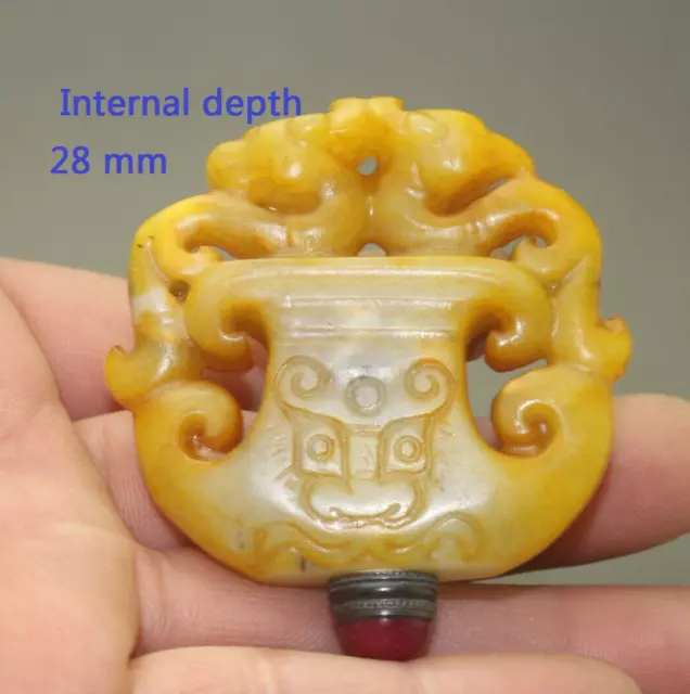 L190 Chinese Hand-carved Dragon-Phoenix shape old jade snuff bottle pendant