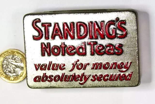 Superb Antique Standings Tea Advertising Tin Match Safe/Vesta Case