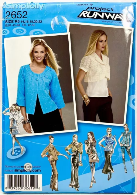 2009 Simplicity Sewing Pattern 2652 Women Jacket 2 Lengths 3 Sleeves 14-22 12822