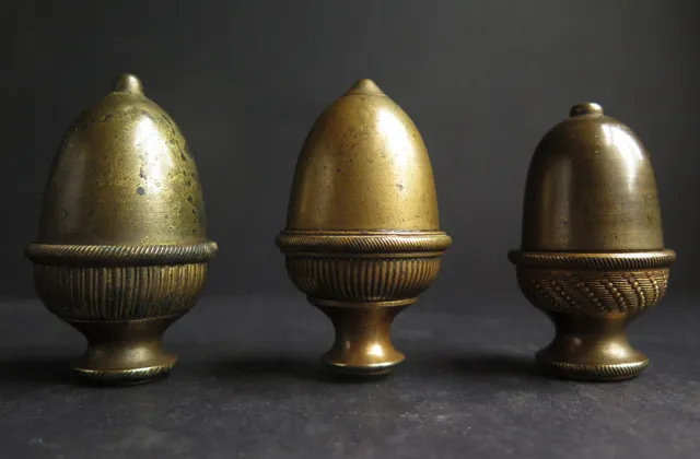 Three Regency/Classical Brass Finely Turned Acorn Curtain Pulls