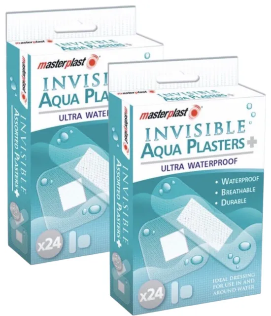 2 x Packs Invisible Aqua Plasters Clear Assorted Ultra Waterproof Bandage