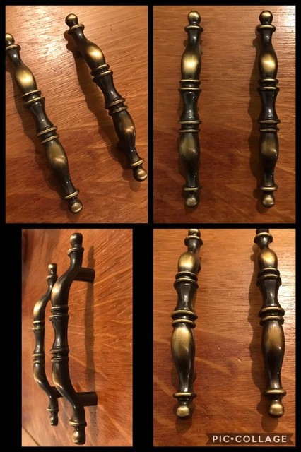 2 Handles Colonial Antique Brass Pull Cabinet Drawer English Mid Century Vintage
