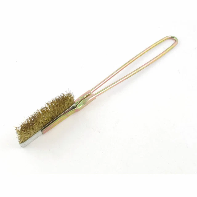 22CM LONG BRONZE Tone Handle Yellow Steel Bristle Cleaning Wire Brush