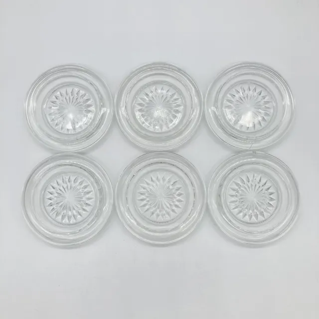 Vintage Set of 6 Clear Glass Coasters Starburst Crystal MCM