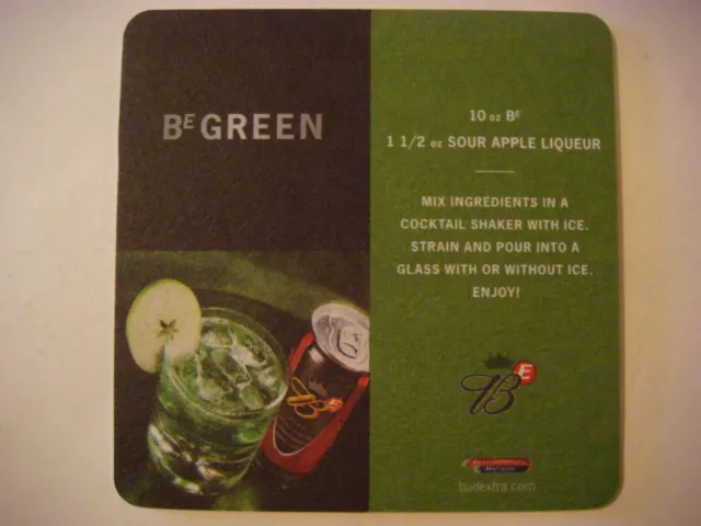 Beer Coaster 2005 Anheuser-Busch Bud E Green ~ Budweiser + Sour Apple Liqueur
