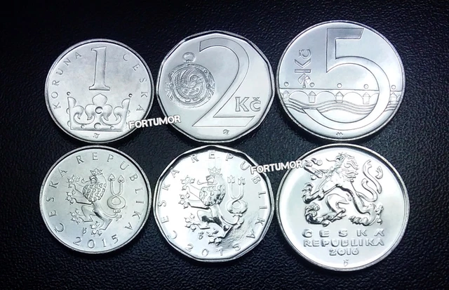 Czech Republic Unc Set Of 3 Coins 1 - 2 - 5 Korun 2015 - 2016