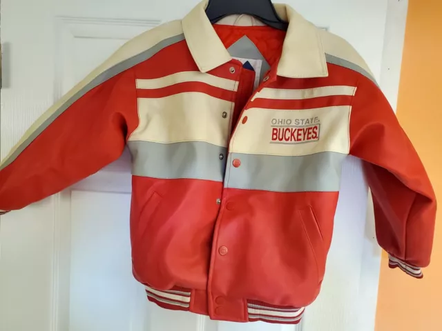 Vintage Kids OSU BUCKEYES Faux Leather Bomber Style Jacket 8/10