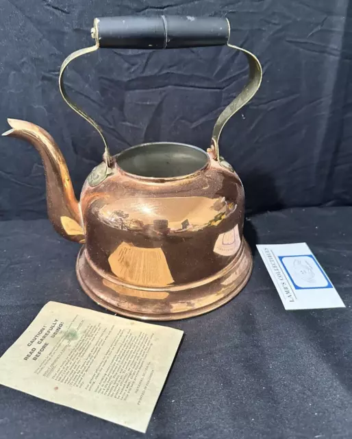 Vintage Aminaco-Nasco Copper/Brass Tea Kettle Made Columbia Wood Handle no lid
