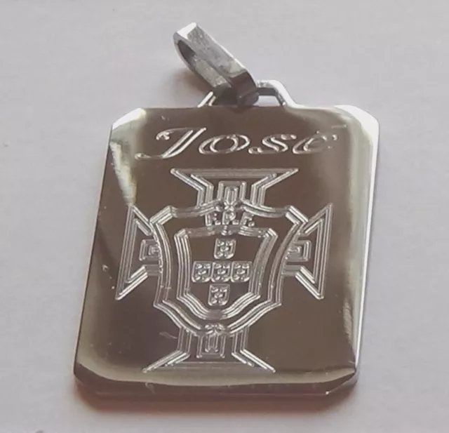 pendentif acier gravé croix du portugal drapeau + votre prénom