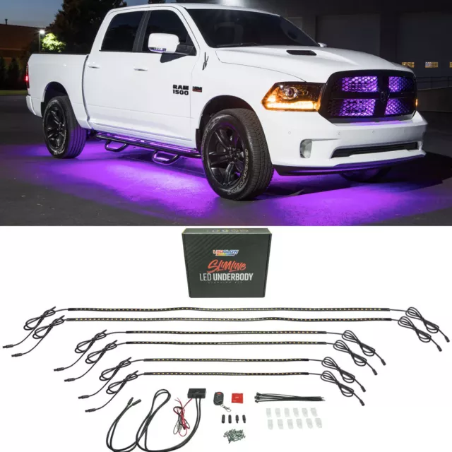 LEDGlow 6pc Purple Flex LED Slimline Truck Underbody Underglow Neon Lighting Kit