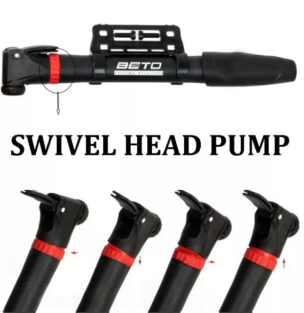 BETO Mini Swivel Head Bike Compact Pump fits Presta & Schrader Bikes & Prams etc