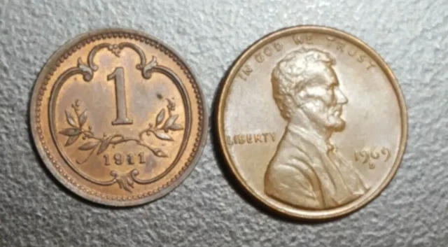 1911 Austria 1 Heller Red Au Unc Old Bronze Coin Lustrous Km 2800 3