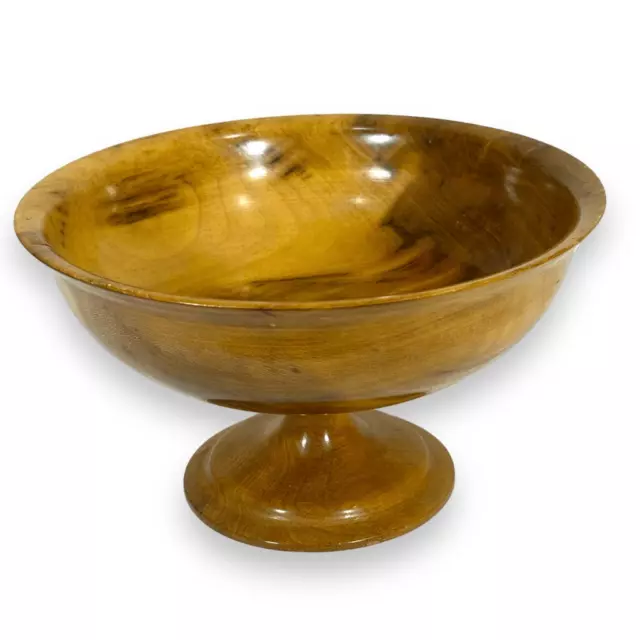 Vintage Wooden Pedestal Bowl Brown Footed Decoration