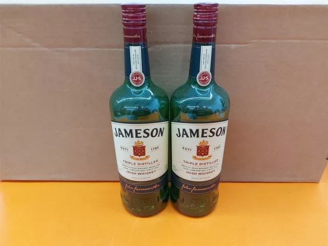 ⭐️⭐️⭐️⭐️⭐️ **Lot of 2** EMPTY 1 Liter Jameson Irish Whiskey Bottles w Cap