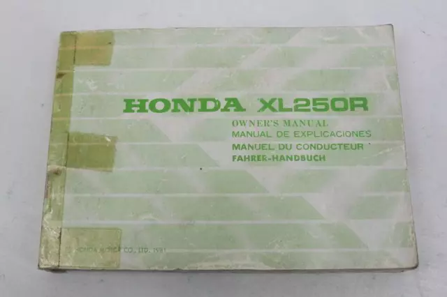 Manuale Uso Manutenzione Inglese Honda Xl 250 R 81 Lingue: Eng - Fr - Es - De