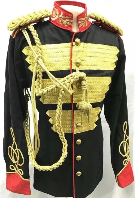 "Giacca militare steampunk nera/rossa a contrasto con bottoni in ottone in 42""44""46""" "Giacca militare steampunk nera/rossa a contrasto con bottoni in ottone in 42""44""46"""