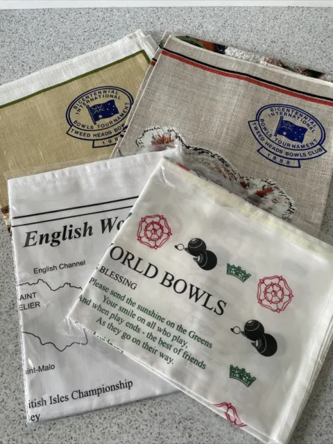 Collectable 4 Ladies Lawn Bowl Tea Towels, Unused, English, World & 2 Australian