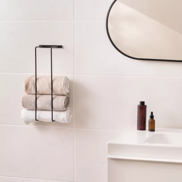 Toallero metálico negro de doble barra para colgar toallas de baño lavabo ducha 2