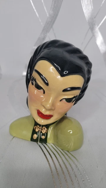 Vintage Ceramic Arts Studio Asian Mei Ling Head Vase in Green Madison 5" Nice! Vintage Ceramic Arts Studio Asian Mei Ling Head Vase in Green Madison 5" Nice!
