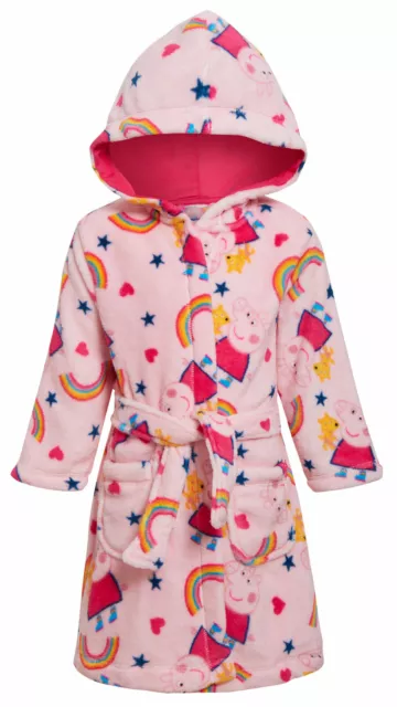 Girls Peppa Pig Dressing Gown Girls Hooded Fleece Bathrobe Kids Pink Housecoat