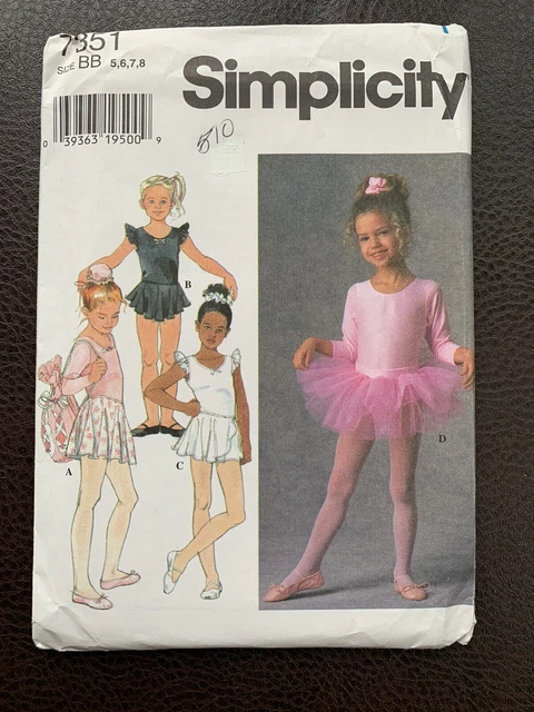 Simplicity Pattern #7351, Child's Tutu Leotard Skirt Bag & Bow. Size 5-8, UNCUT