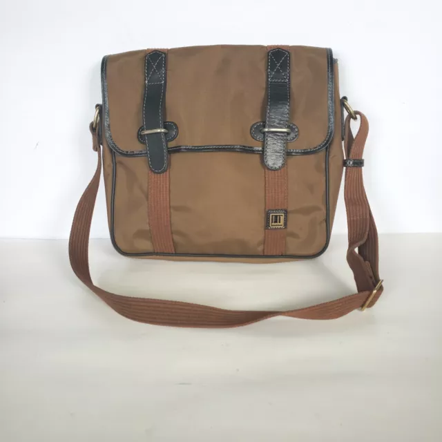Dunhill Men's Shoulder Crossbody Messenger Bag Brown Black Leather Trim Medium